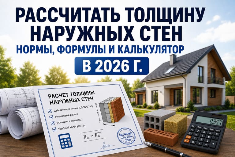 Рассчитать толщину наружных стен, нормы, формулы и калькулятор 2026